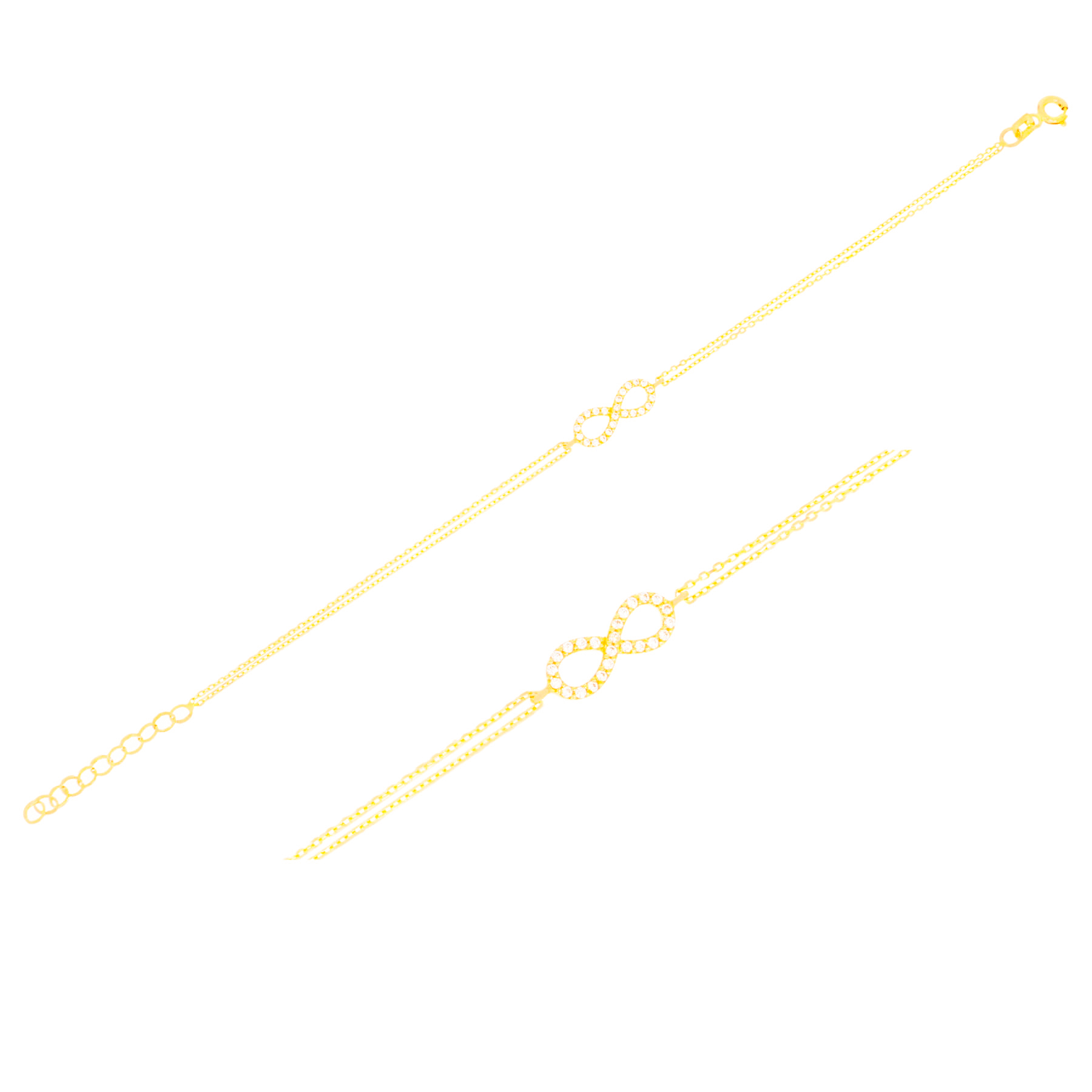 585er Gold Armband Infinity mit Zirkonia, zweireihige Ankerkette, 16–18,5 cm - 1.jpg