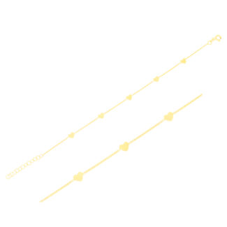 585er Gelbgold Armband mit fünf Herzen, Panzerkette verstellbar 16,5–18,5cm - 1.jpg
