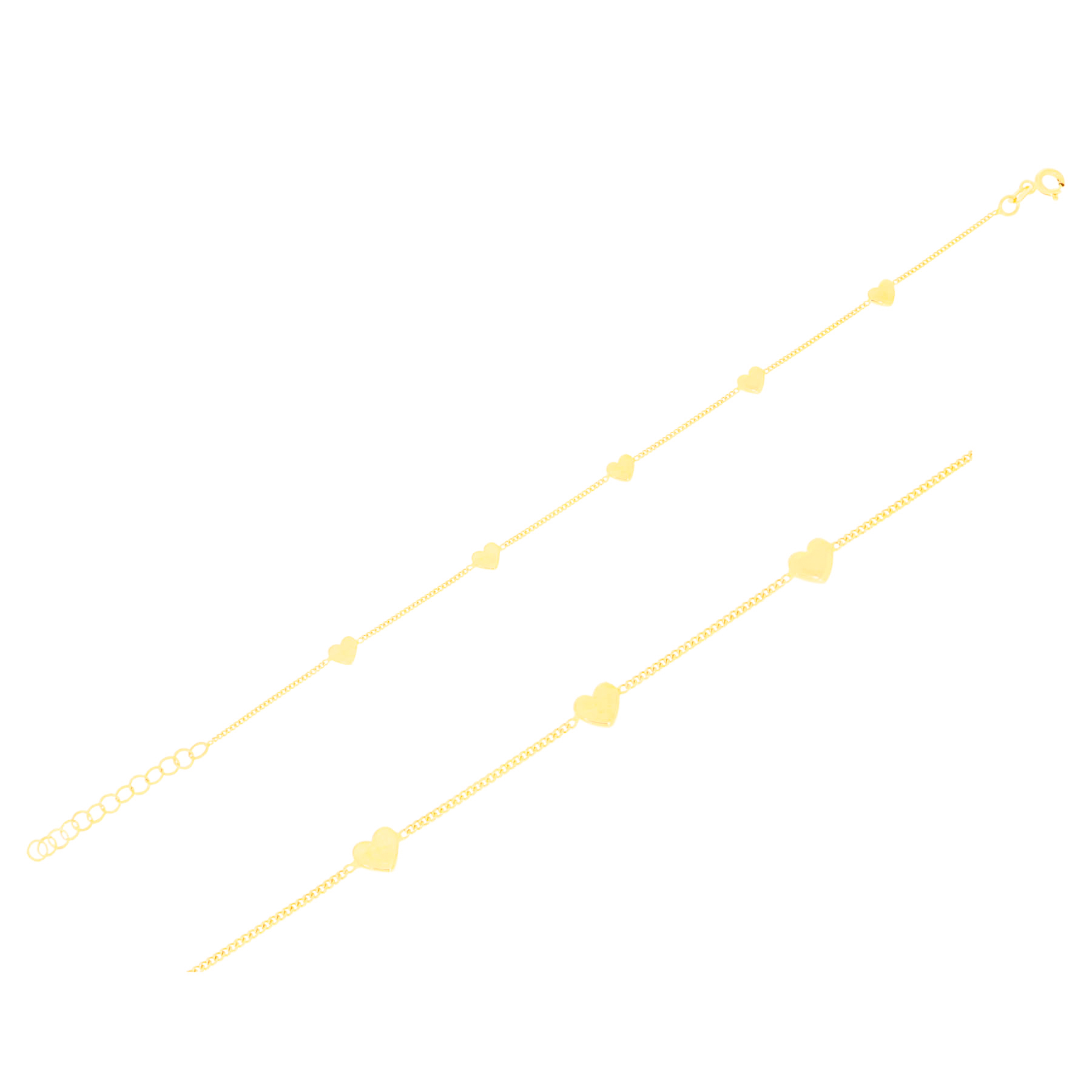 585er Gelbgold Armband mit fünf Herzen, Panzerkette verstellbar 16,5–18,5cm - 1.jpg