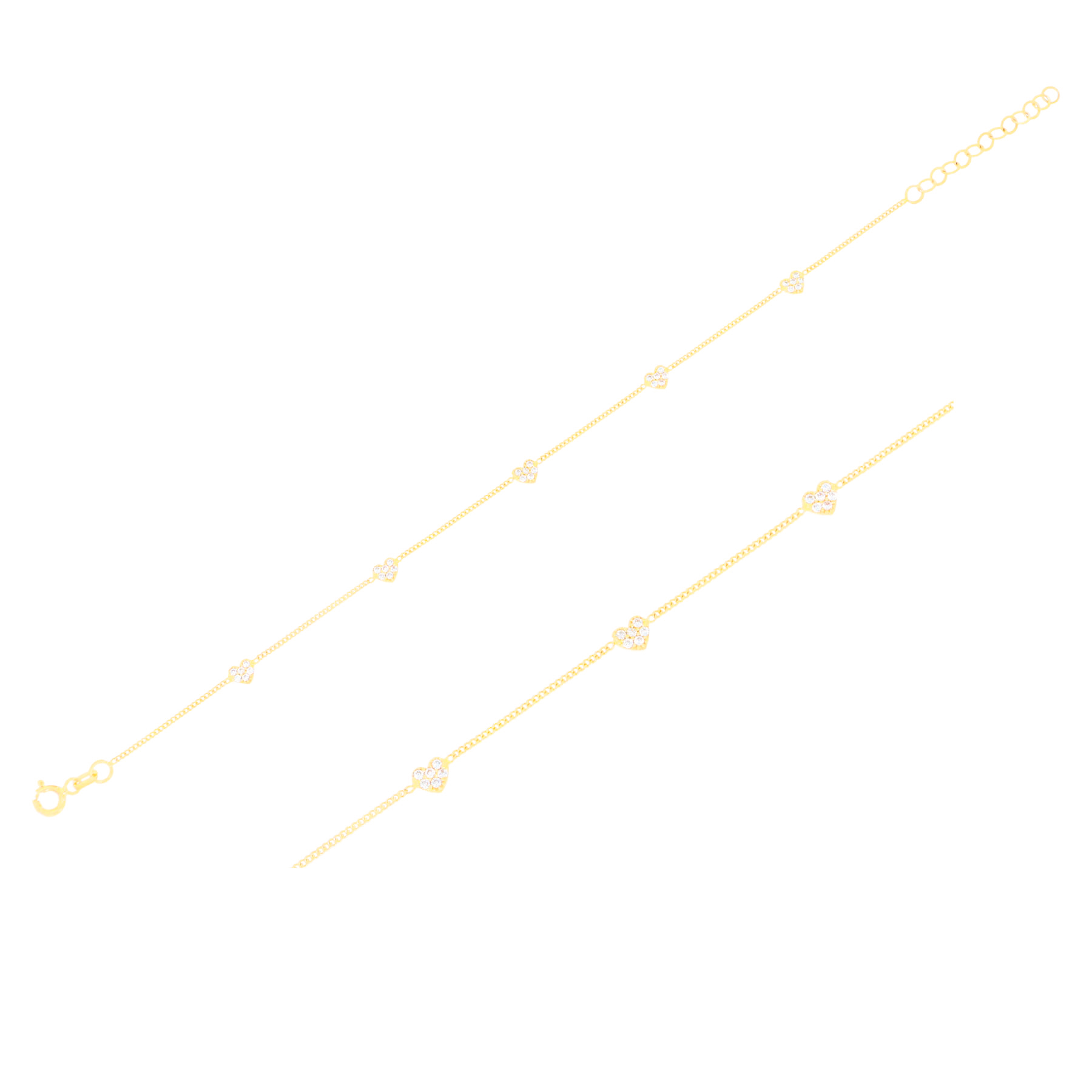 585er Gelbgold Armband mit fünf Herzen mit Zirkonia, Panzerkette 16,5–18,5cm - 1.jpg